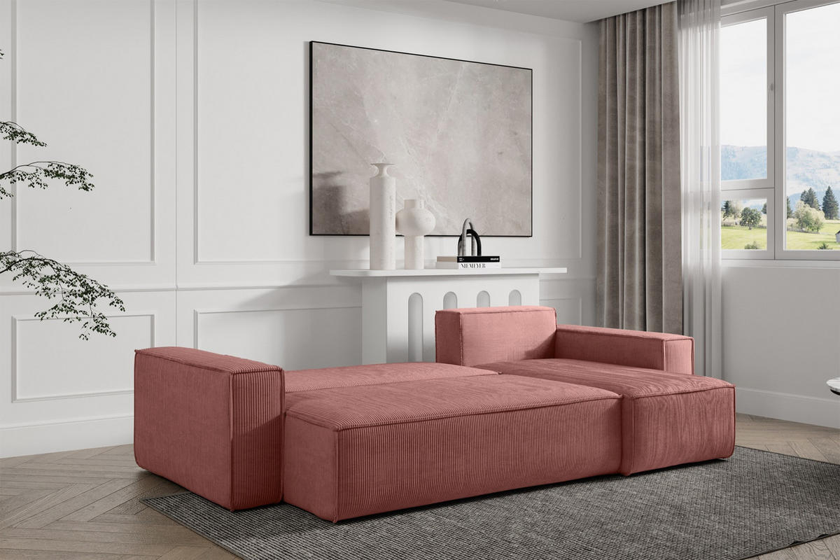ECKSOFA Scarlo Dunkelrosa Cordbezug - Dunkelrosa/Schwarz, Kunststoff/Textil (244/145cm) - Selsey