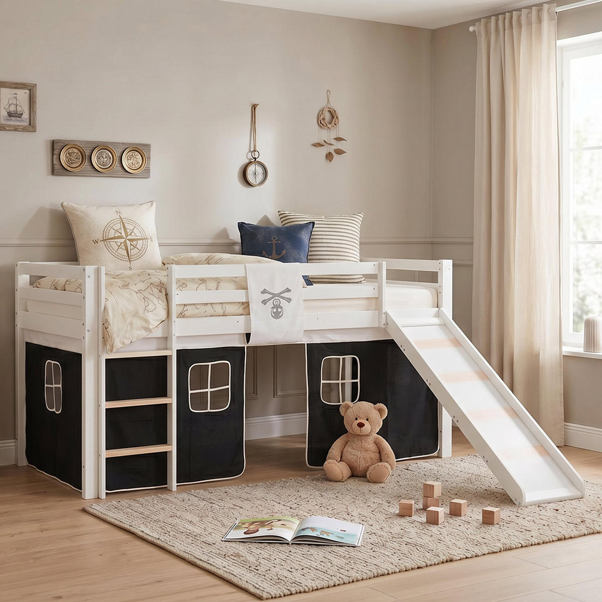 HOCHBETT 90/200 cm mit Lattenrost Pirat - Schwarz/Weiß, Holz - Homestyle4u