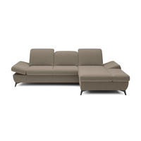 ECKSOFA FELICE R-S Beige Geflochtener Stoff mit Schlaffunktion - Beige, Holz (284/166cm) - MASSENO