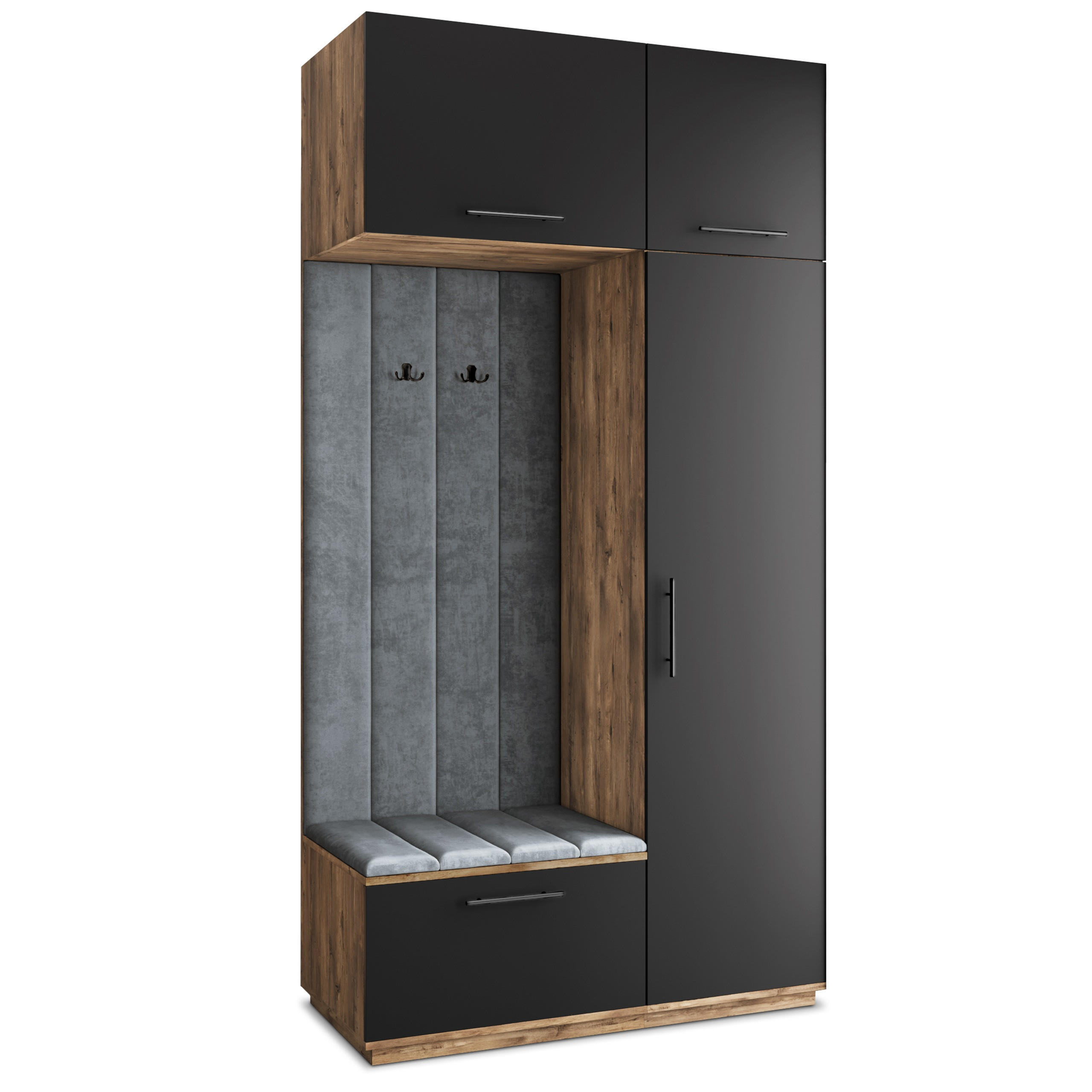 Masseno Garderobenschrank Eiche, Schwarz, Grau 120x240x60 cm