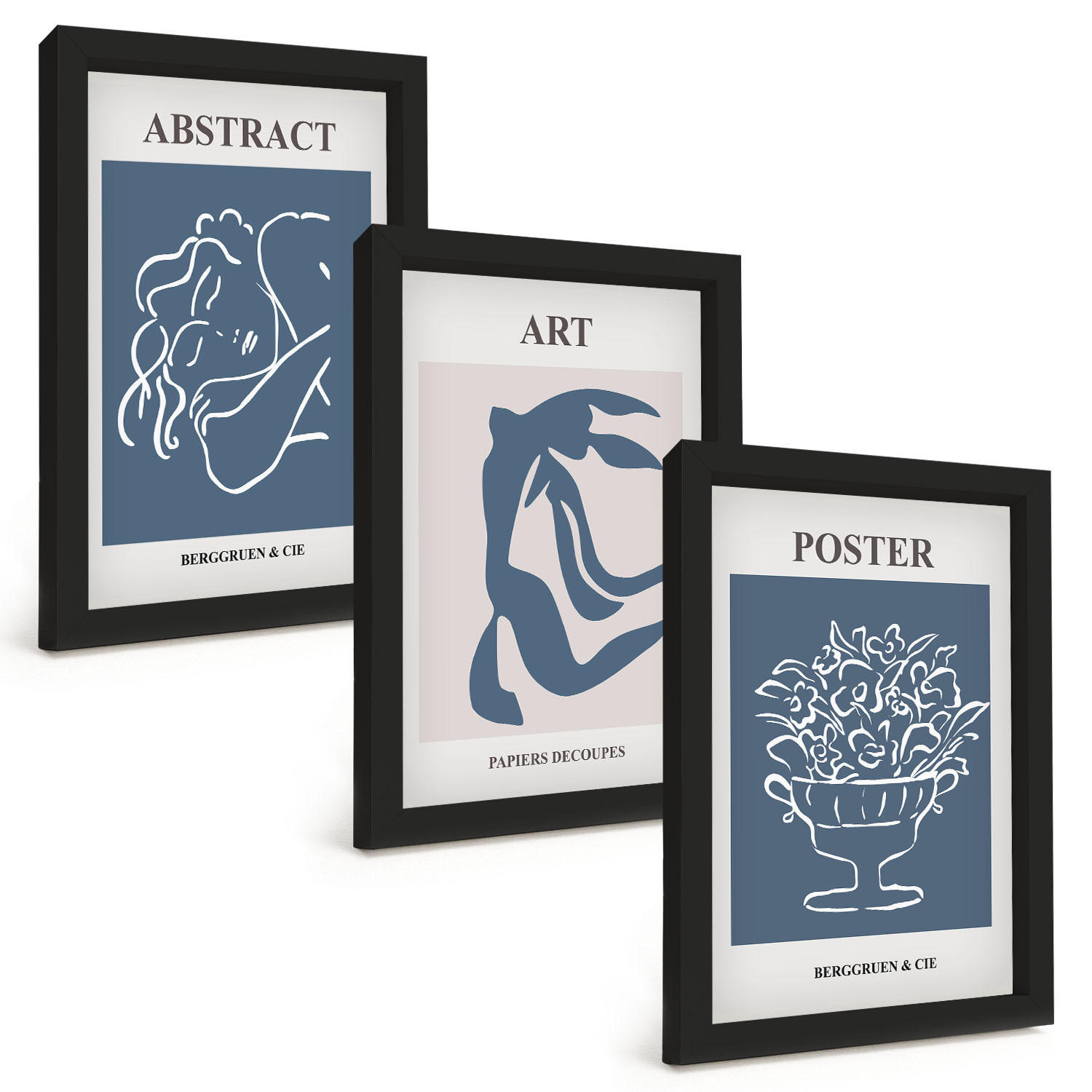 BILDER SET 3er Set - 20x30 cm Schwarzer Rahmen - Matisses stilvolle abstrakte Muster - Schwarz, Kunststoff (20/30cm) - TULUP