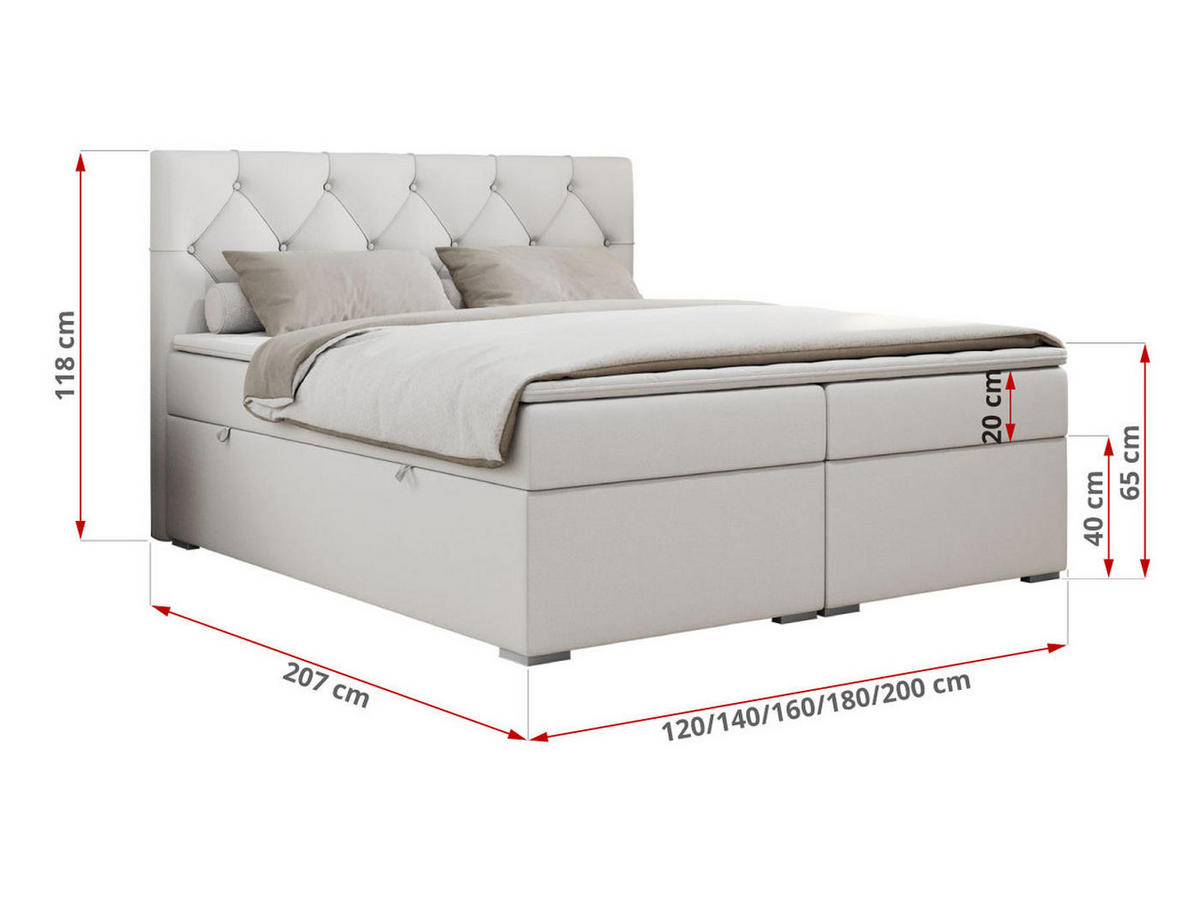 BOXBETT ALDA 140/200 Weiß Kunstleder - H3 - Weiß, Holz/Textil (140/200cm) - MKS