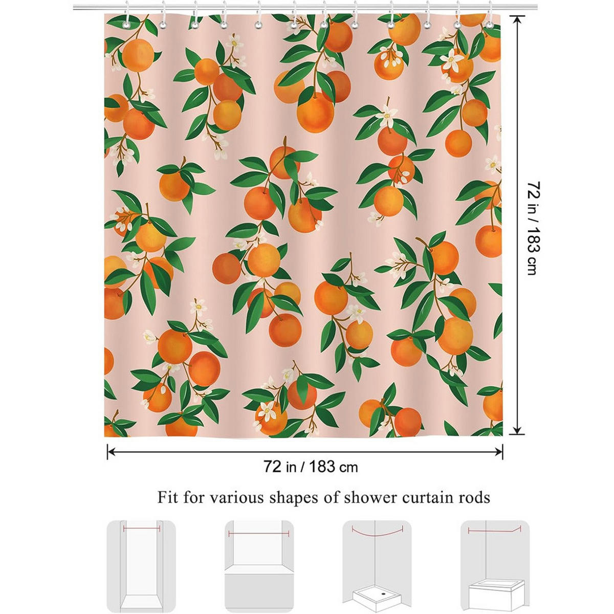 DUSCHVORHANG Orange mit Haken Badezimmer - Orange, Textil (210/180cm) - MCBOSON