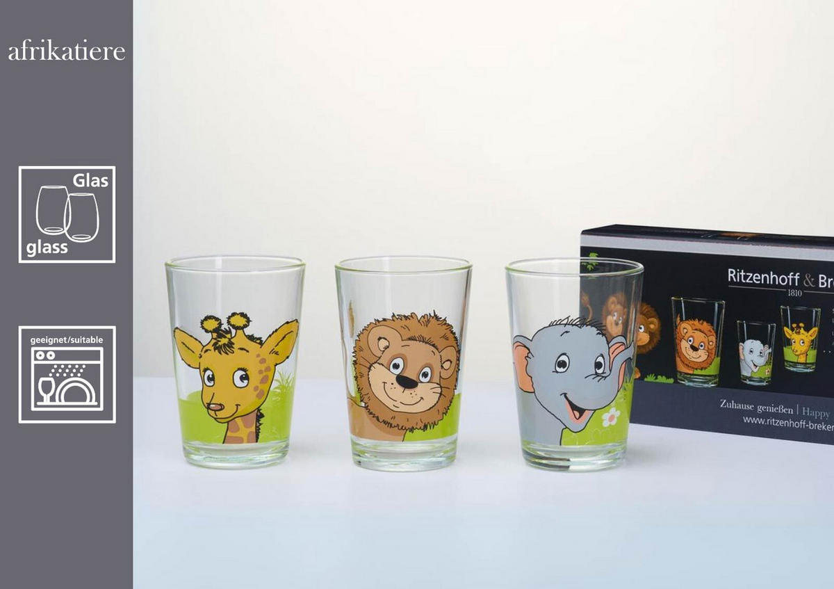 KINDERGLÄSER Hof- und Dschungeltiere bunt 205 ml 6er Set - Multicolor, Glas (0.205L) - Ritzenhoff Breker