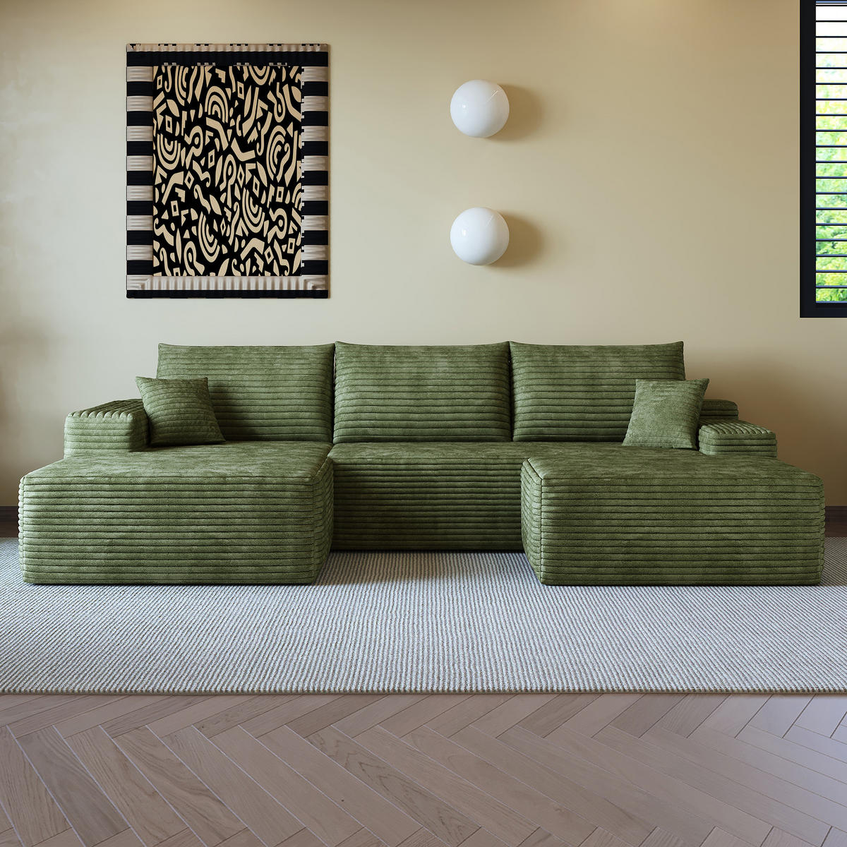 WOHNLANDSCHAFT DE-34857 U-Form 2-Sitzer Chaiselongue links Grün - Grün, Textil (175/83/270cm) - ComfortXL