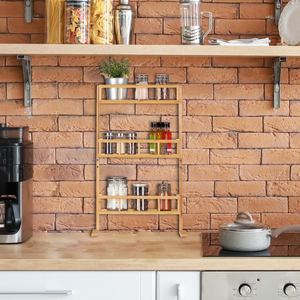 GEWÜRZREGAL - Hellbraun, Holz (43/68/24cm) - Relaxdays