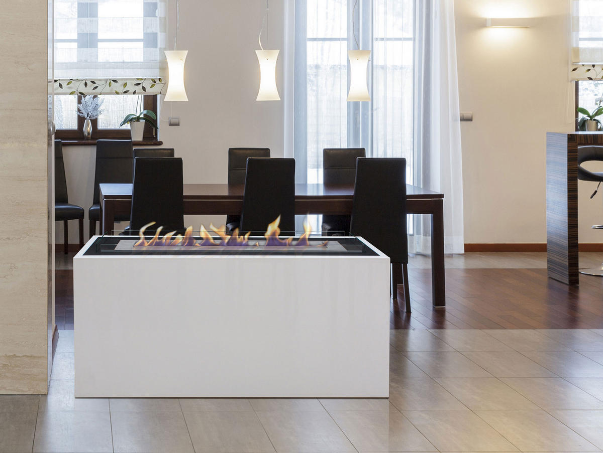 BIOETHANOL-KAMIN Weiß Bodenmodell inklusive 5 L Brennblock - Weiß, Metall (130/60/35cm) - Purline