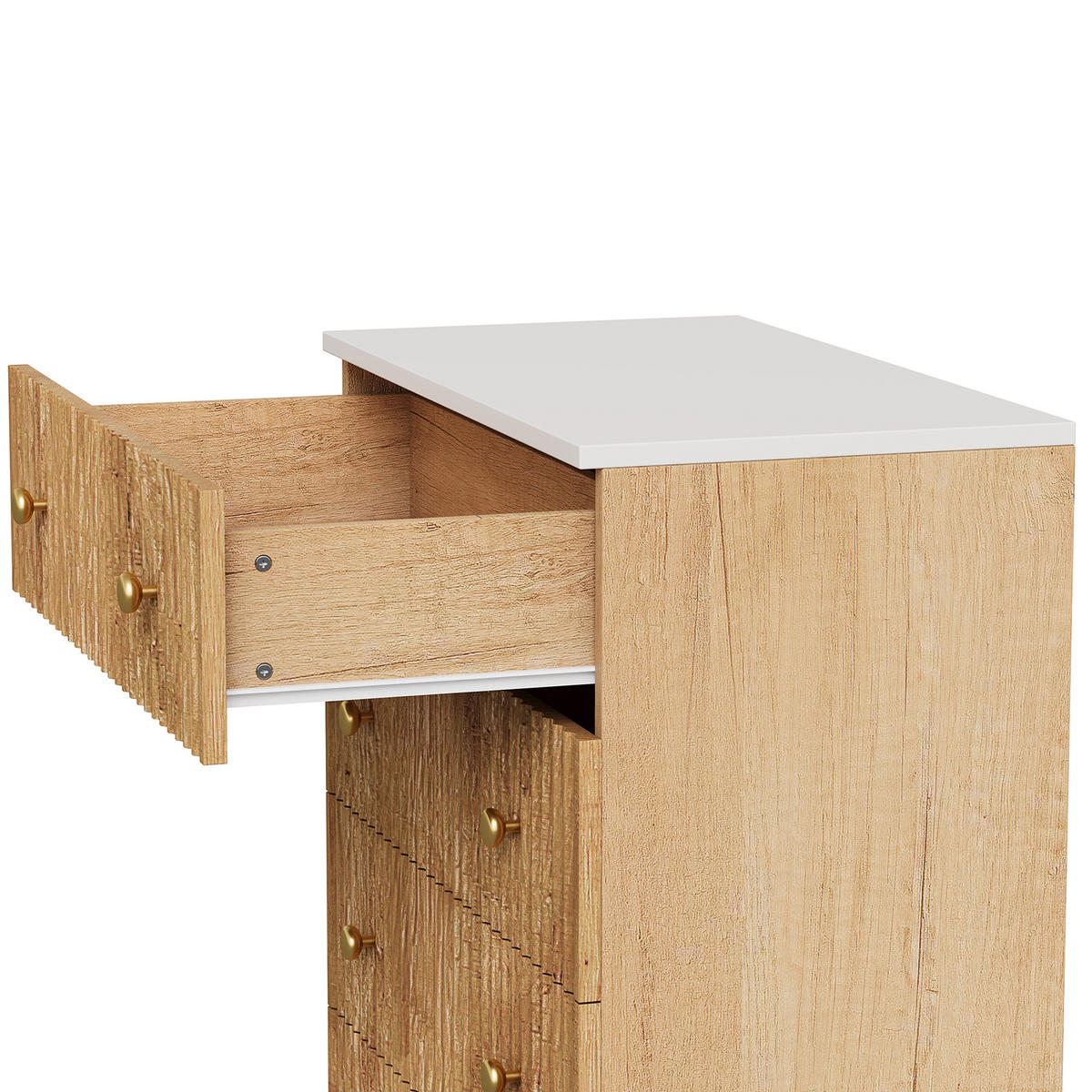 KOMMODE Riffel-Design mit 5 Schubladen & Sockel-LED 73/40/111 cm Eiche-Dekor - Eichefarben, Holzwerkstoff (73/111/40cm) - Creahappy
