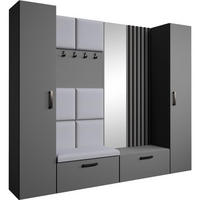 GARDEROBE Margaret XL 242/203/43 mit gepolsterten Paneelen/Lamellen/Spiegel - Schwarz/Graphitfarben, Holzwerkstoff/Kunststoff (242/203/43cm) - Beautysofa
