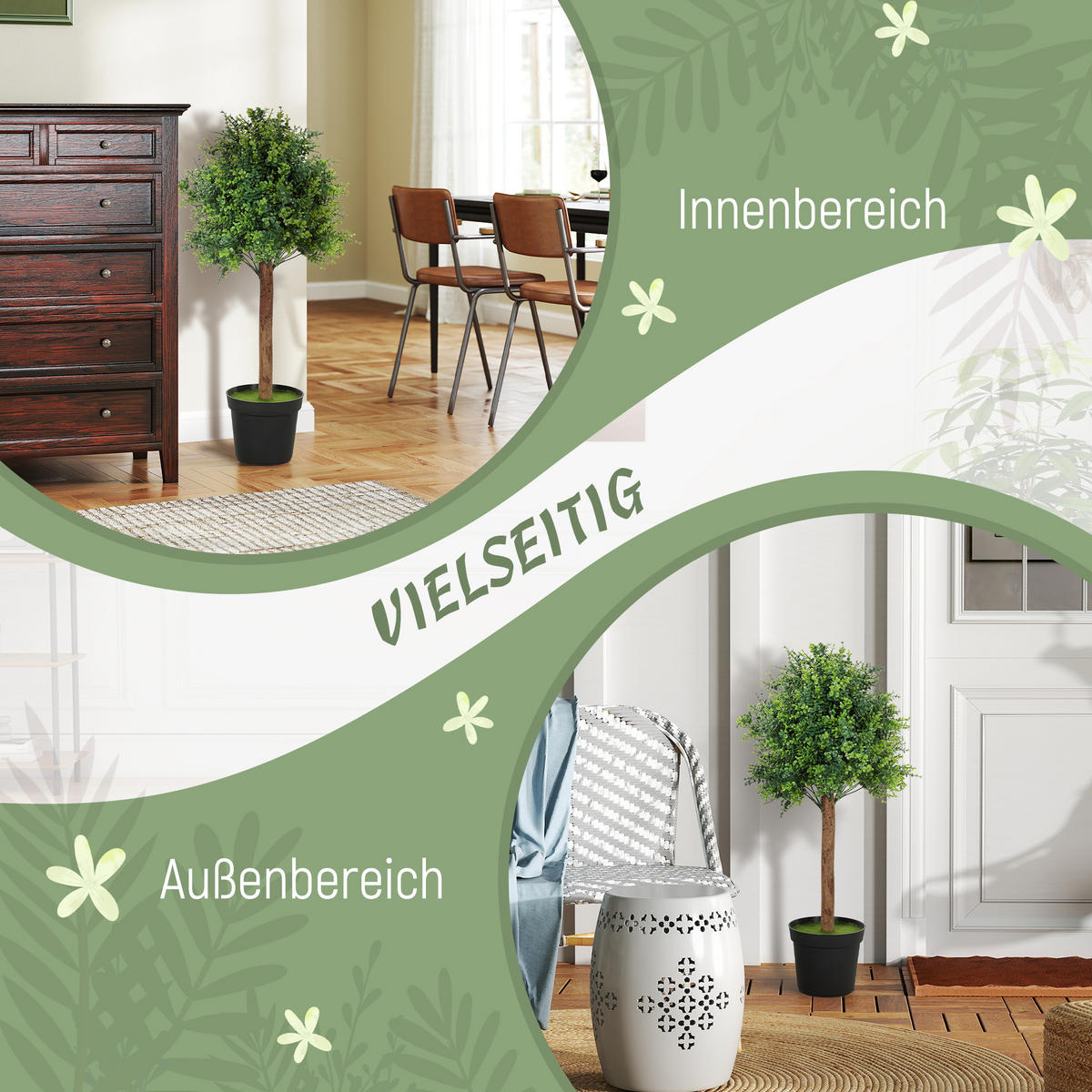 KÜNSTLICHE Buchsbaum 90cm Kunstpflanze im Topf - Schwarz/Grün, Kunststoff (90cm) - HOMCOM