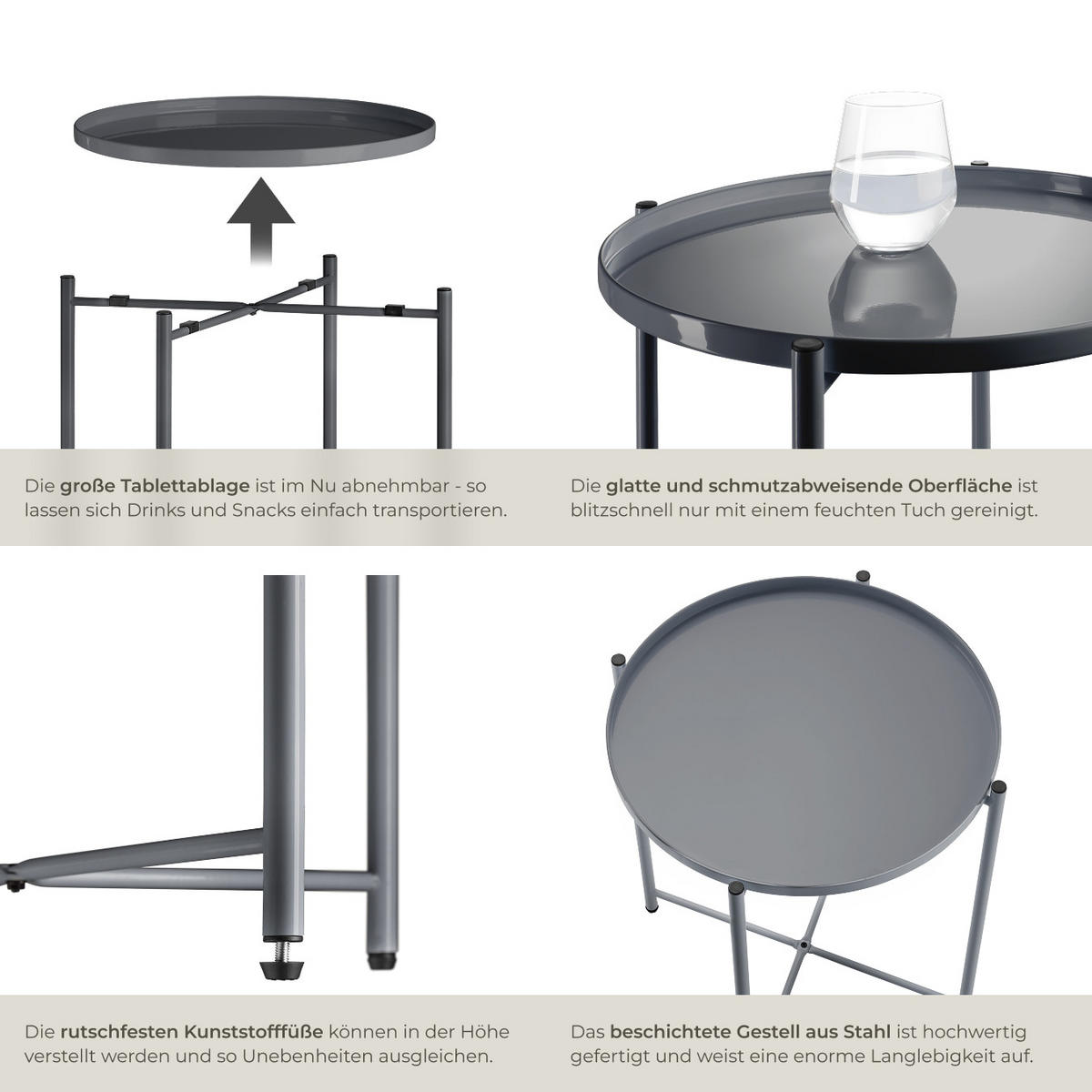 BEISTELLTISCH Chester,45,5 x 45,5 x 53 cm,dunkelgrau - Dunkelgrau, Metall (45.5/45.5/53cm) - tectake