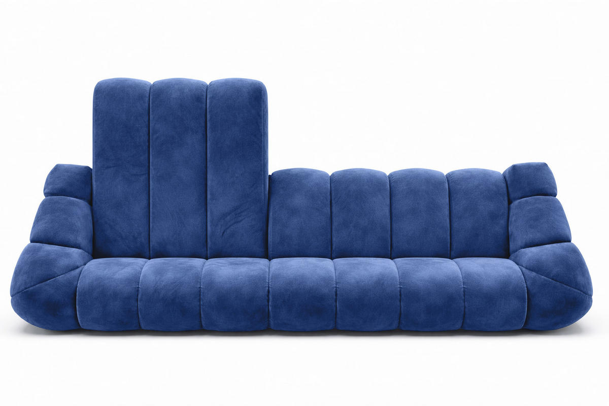 ECKSOFA Modulare L-Form, Veloursstoff Bluvel, Tintenblau, Links, CROISSANT XL - Blau, Holz (340/190cm) - Kaiser Möbel