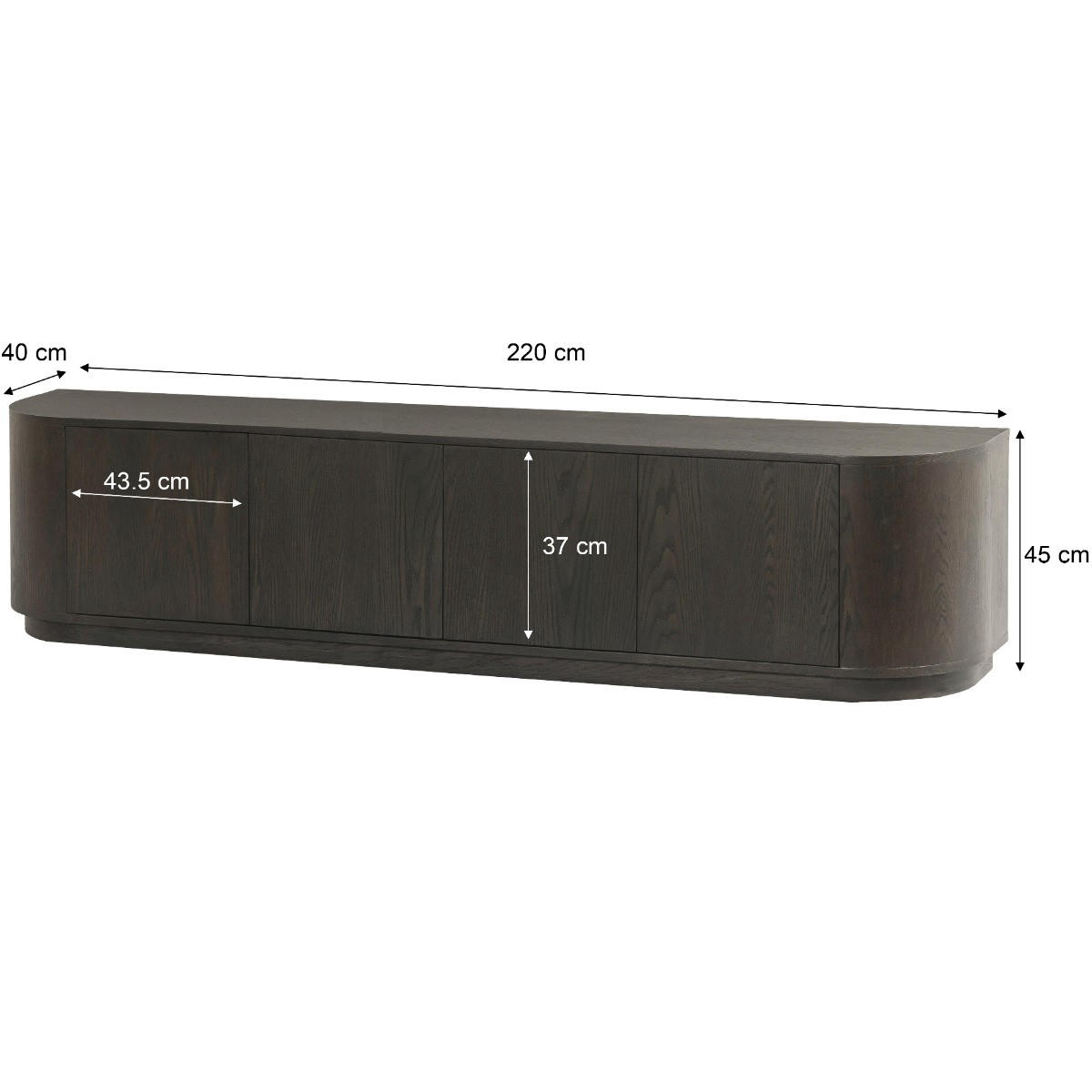 TV-MÖBEL Novero Braun 40/220/45 cm - Dunkelbraun, Holz (220/45/40cm) - Livingfurn