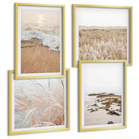 BILDER SET 4er Set - 50x50 cm & 40x60 cm Goldrahmen - Strandwellen, Steine, Sommer - Goldfarben, Kunststoff (50/50cm) - TULUP