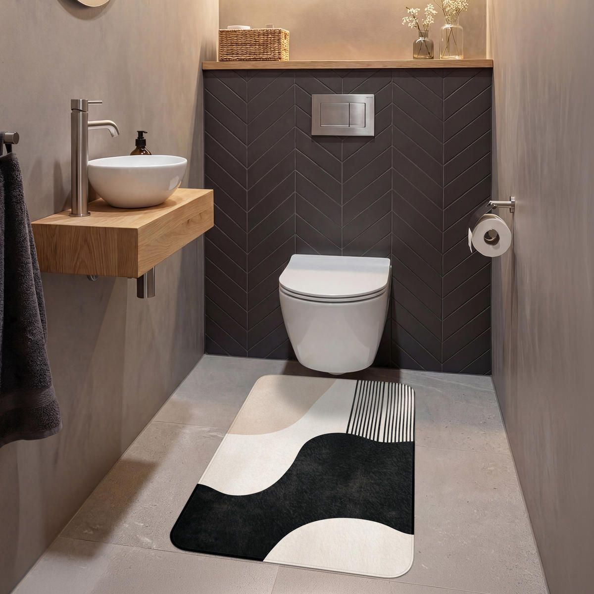 WC-VORLEGER Abstrakt - Japandi - Beige - Modern Toilettenvorleger 60x90 cm - Beige, Kunststoff/Textil (60/1cm) - OnlyWow