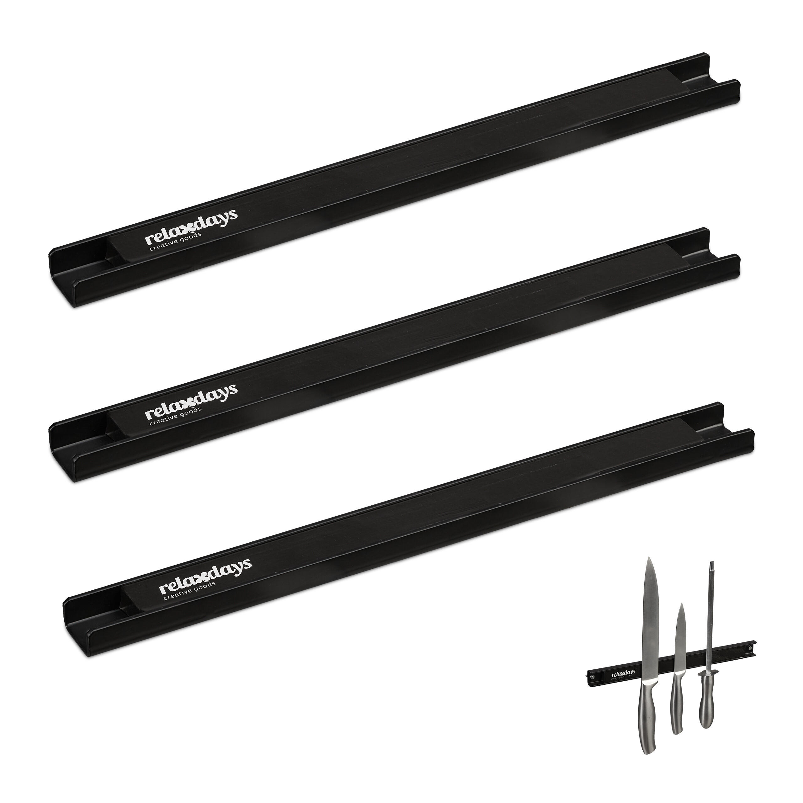 3XMAGNETLEISTE - Schwarz, Metall (30/2.5/1.5cm) - Relaxdays