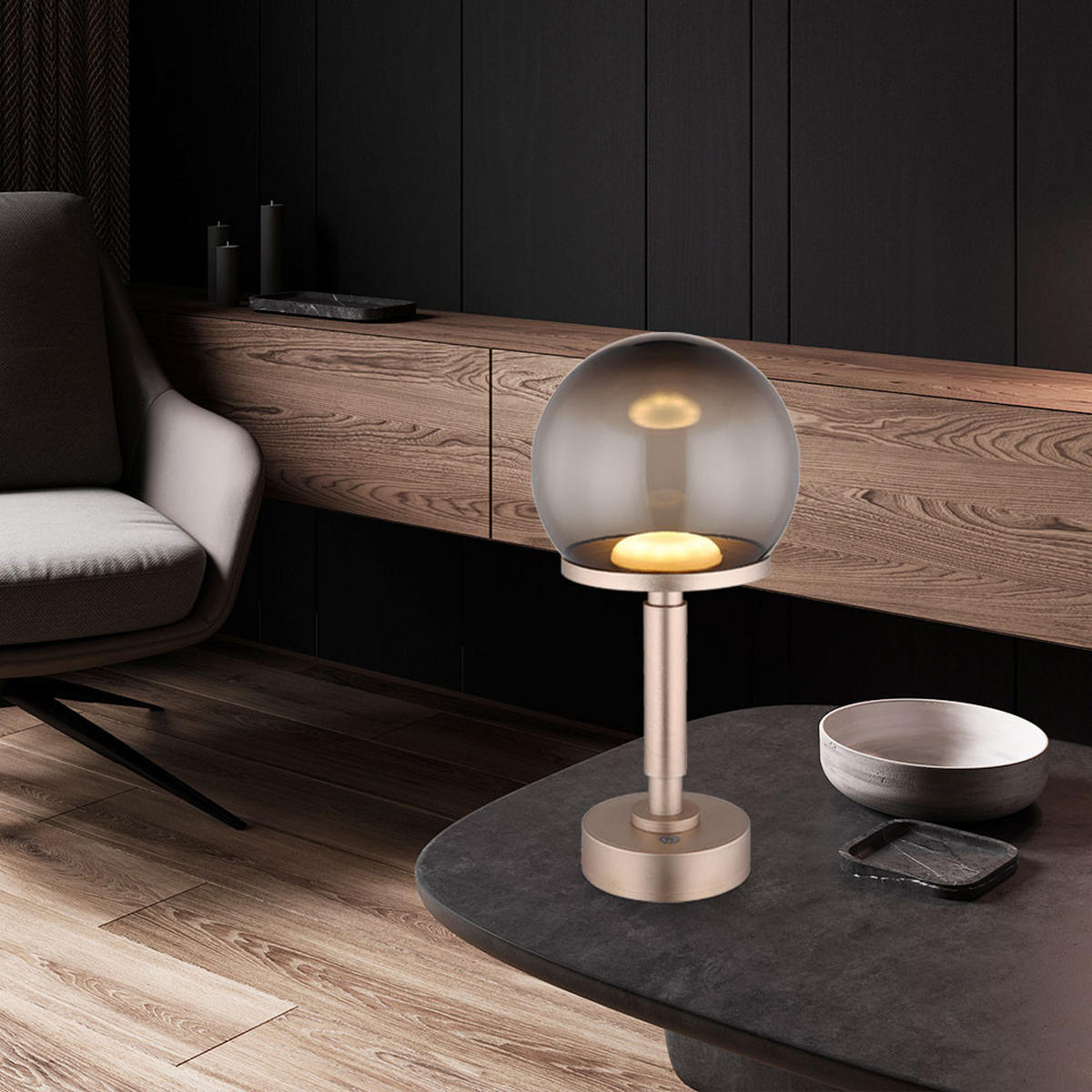 LED TISCHLEUCHTE HAKU Champagner 2er Set - Champagner, Kunststoff (15/15/31.5cm) - Globo Lighting