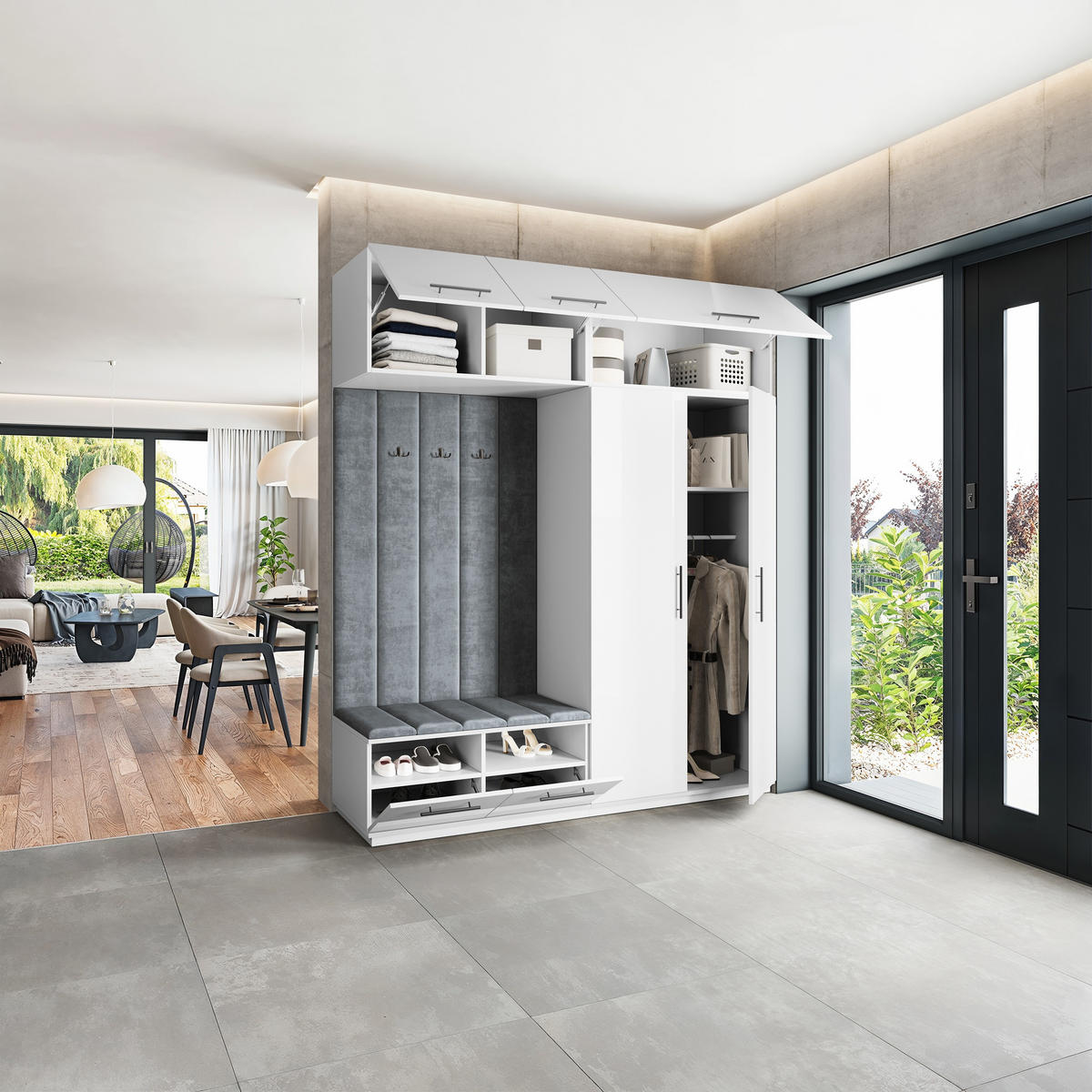 GARDEROBENSCHRANK REMA 200/240/60 cm Modern Garderobe-Set Weiß - Weiß/Grau, Holzwerkstoff (200/240/60cm) - MASSENO