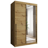 SCHIEBETÜRENSCHRANK mit Spiegel 120 cm Breite Artisan mit schwarzem Griff - Schwarz/Eiche Artisan, Holzwerkstoff (250/200/62cm) - Home Collective