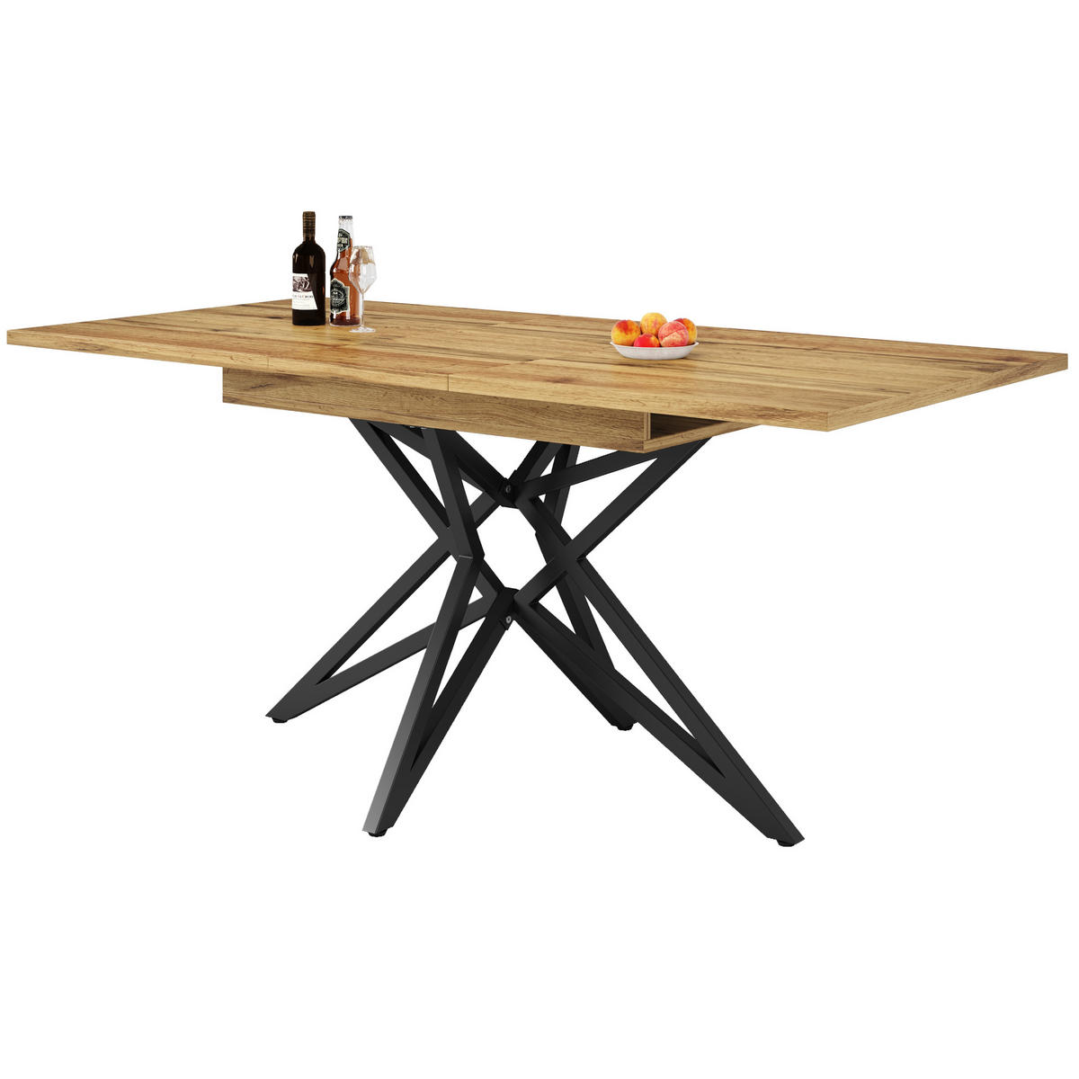 ESSTISCH 120-160x80x66 cm in Walnussfarben aus MDF mit Walnuss-Optik auf Metallgestell - Walnussfarben, Holzwerkstoff (80/120/66.1cm) - Modfu