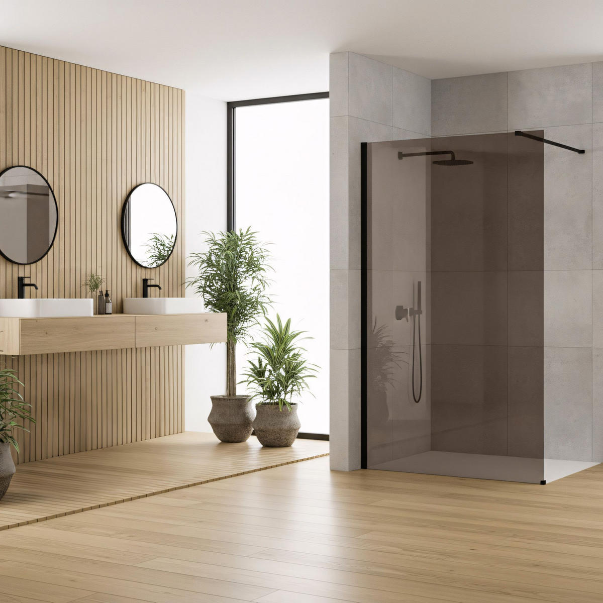 DUSCHWAND Rea Flexi Brown / Black 110 - Schwarz, Glas (120/110/195cm) - REA