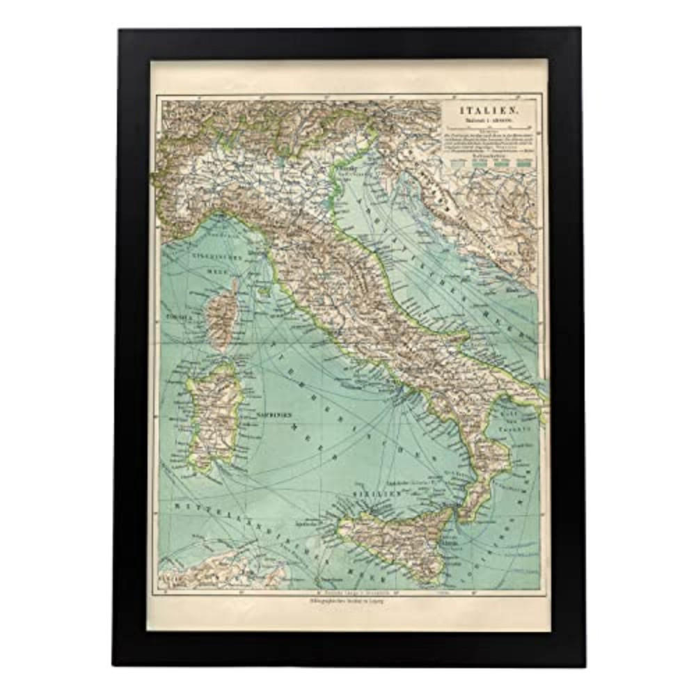 POSTER Vintage Karten – Italien A3 Schwarzer Rahmen - Schwarz, Papier (29.7/5/42cm) - Nacnic