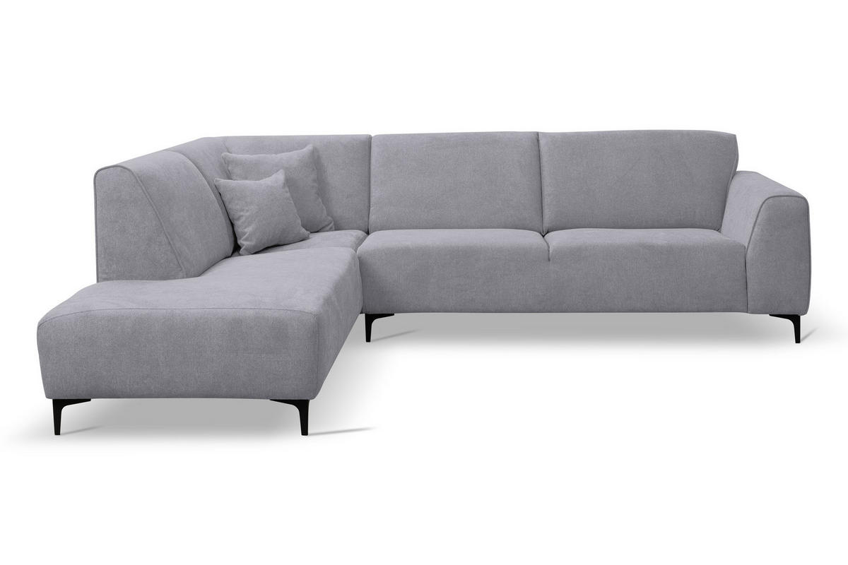 ECKSOFA Mula in L-Form, Coach Farbe: Hellgrau, Velourstoff, Ottomane Links - Hellgrau, Textil (210/274cm) - VENASI MÖBEL