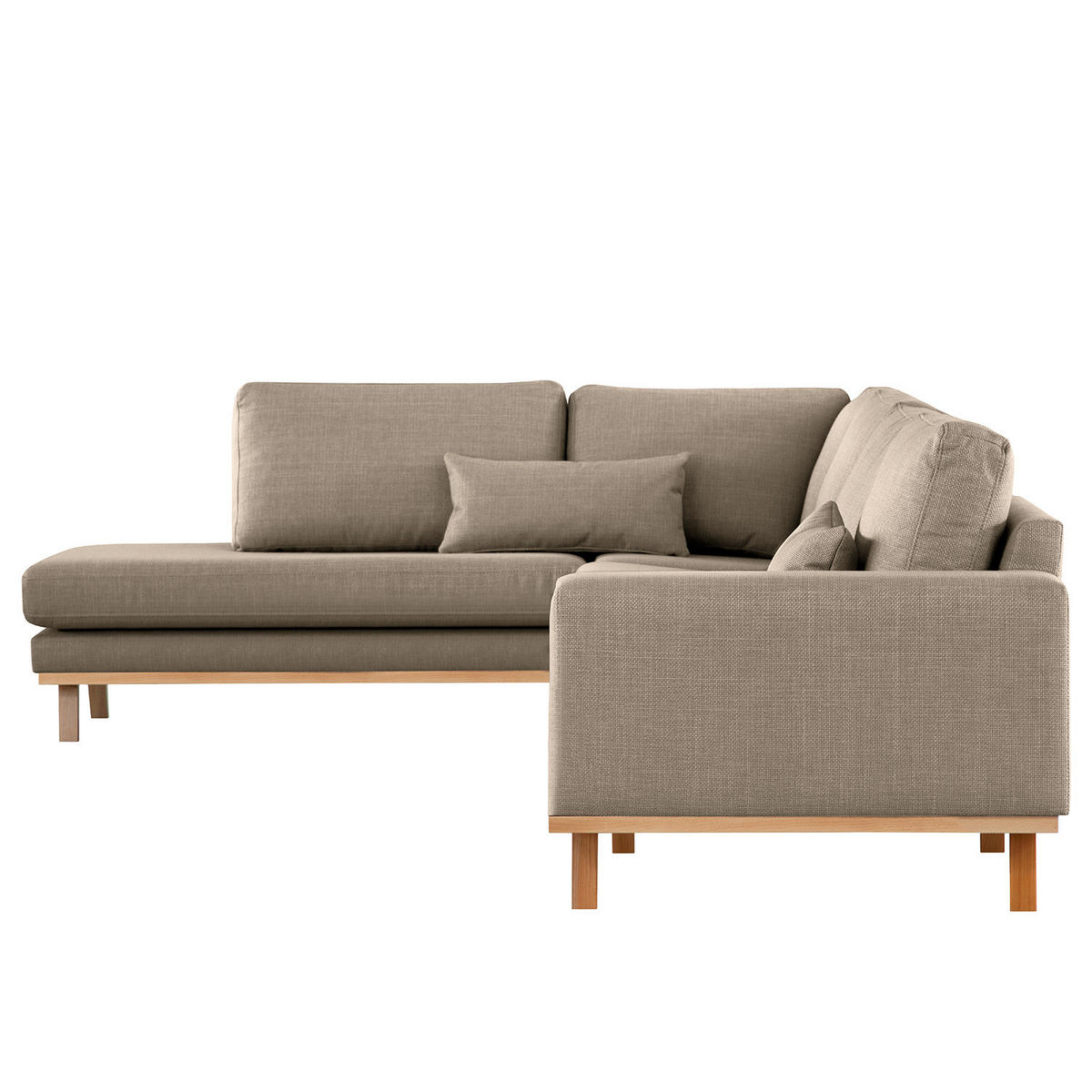 ECKSOFA mit Ottomane - Taupe/Buchefarben, Buchenholz/Textil (287/219cm) - home24