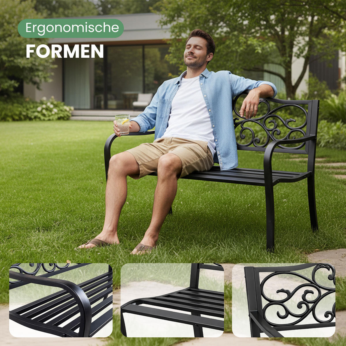 GARTENBANK IRGA Schwarz 127 x 89 x 62 cm - Schwarz, Metall (127/89/62cm) - Akord