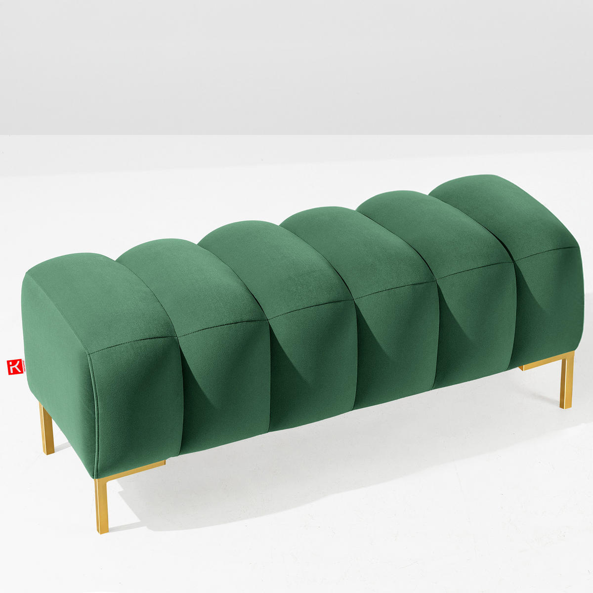 SITZHOCKER Polsterhocker PECCO, Veloursstoff - Dunkelgrün/Goldfarben, Holz/Textil (120/50/50cm) - KONSIMO®