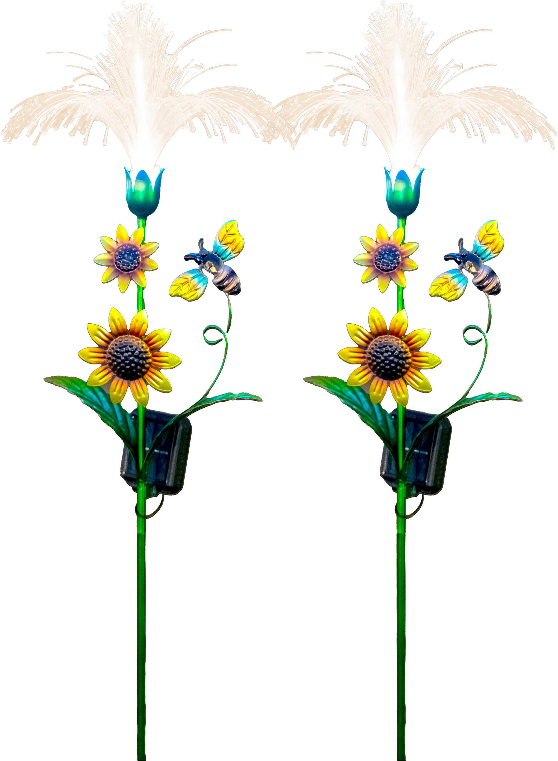 LED-SOLAR-GARTENSTECKER - mit Dämmerungssensor und Fiber-Beleuchtung für stilvolle Garten-Dekoration, 2er-Set - Weiß, Kunststoff (5/28/93cm) - Northpoint