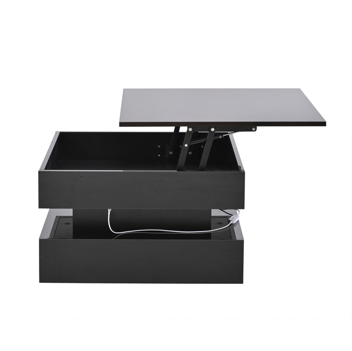 COUCHTISCH 65/65/38,5 cm mit anhebbarer Tischplatte, 2 Schubladen, LED-Beleuchtung und verstecktem Stauraum aus Spanplatte, Schwarz - Schwarz, Holzwerkstoff (65/65/38.5cm) - Redom