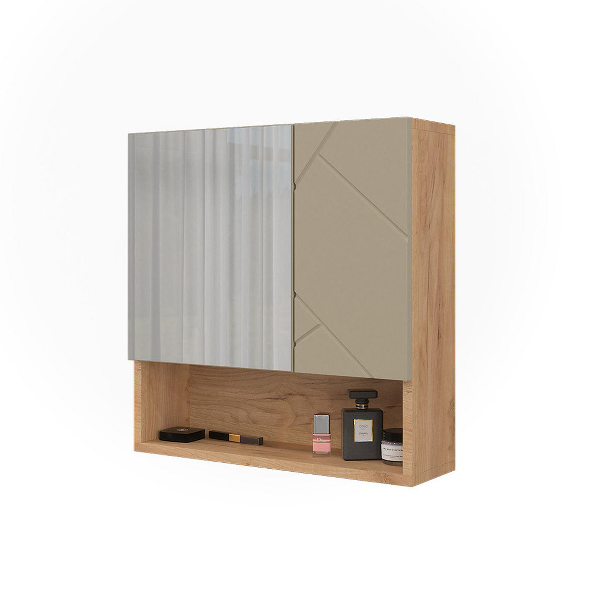 BADSPIEGELSCHRANK Irma Goldkraft Eiche 54 x 55 cm - Honigeiche/Beige, Holzwerkstoff (54/55/16.9cm) - Vicco