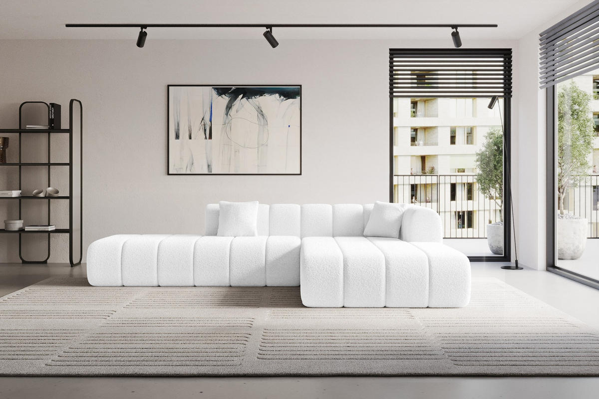 ECKSOFA Ottomane Rechts BILA-L 289x176x71 Weiß Bouclé - Schwarz/Weiß, Holzwerkstoff/Kunststoff (289/176cm) - ALTDECOR
