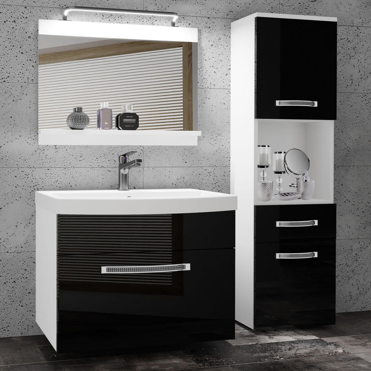 BADMÖBEL Badezimmer Schwarz Glänzend - Schwarz, Holz (100/113/40cm) - B BELINI GROUP