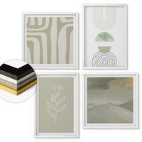 WANDBILDER 4er-Set - 50x50 cm & 40x60 cm Weißer Rahmen - Geometrische Pflanzenmuster - Weiß, Kunststoff (50/50cm) - ArtPrintCave