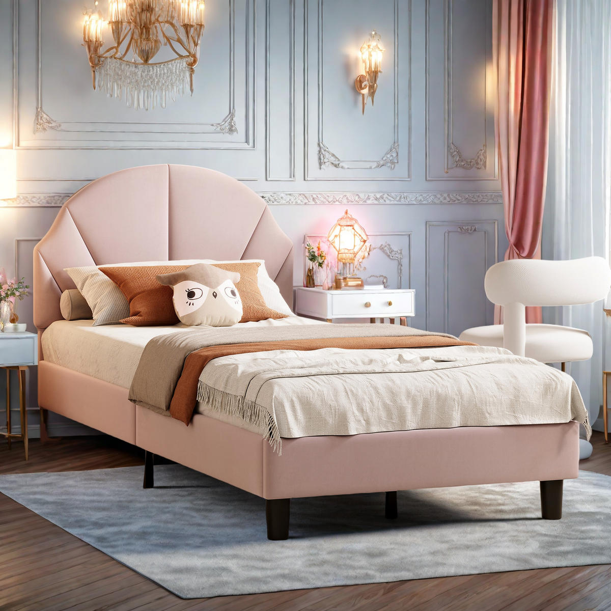 POLSTERBETT 90/200 cm Rosa mit gepolstertem Kopfteil - Rosa, Holz (90/200cm) - SHOPENTRA