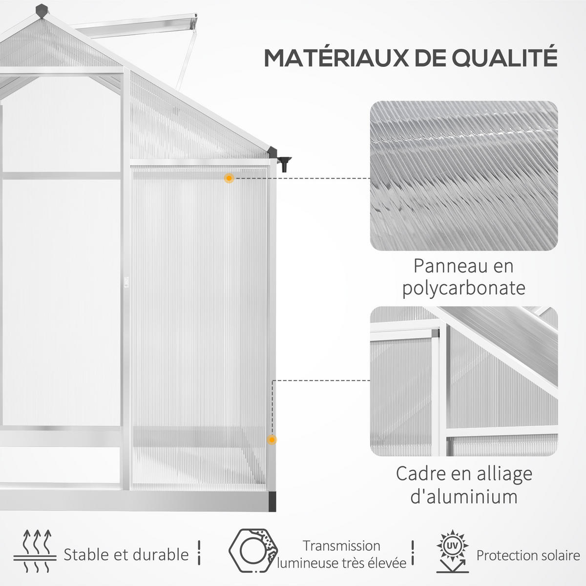 GEWÄCHSHAUS DE-11902 Aluminium Polycarbonat mit Dachluke Silber - Transparent, Metall (190/195/242cm) - ComfortXL