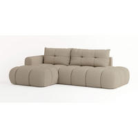 ECKSOFA FLUMA L-S Beige Boucle-Stoff mit Schlaffunktion - Beige, Holz (274/165cm) - MASSENO