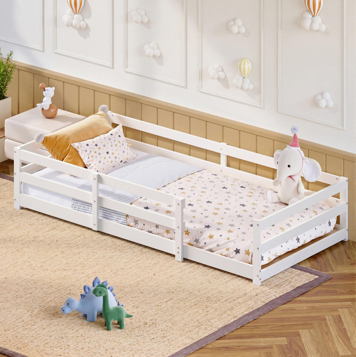 KINDERBETT Montessori 90/200 cm, weiß mit Lattenrost - Weiß, Holz (90/200cm) - MIVRAY