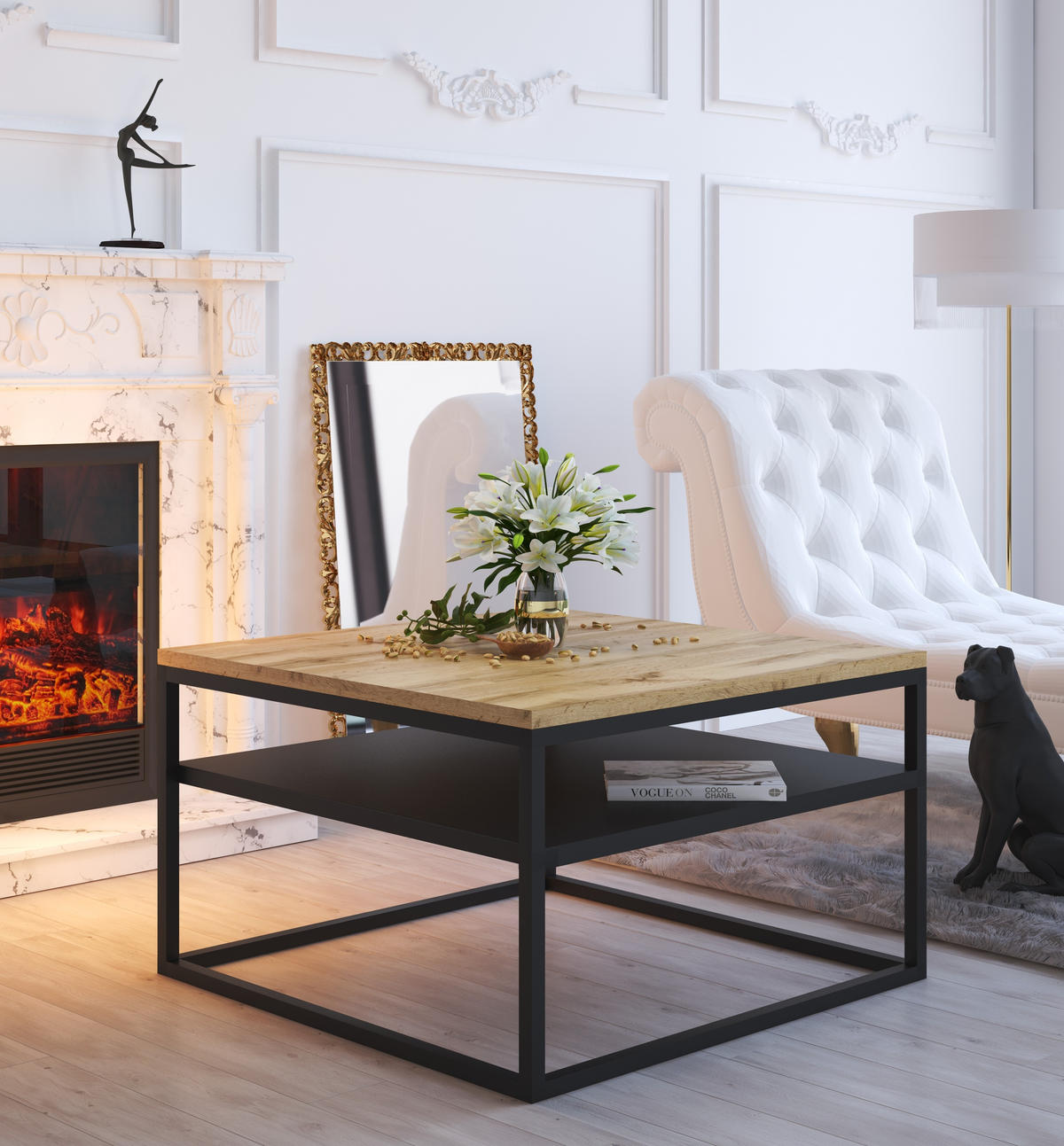 COUCHTISCH NOVA mit Ablage Schwarz / Wotan Eiche - Eichefarben/Schwarz, Holzwerkstoff (69/69/48cm) - Lookway