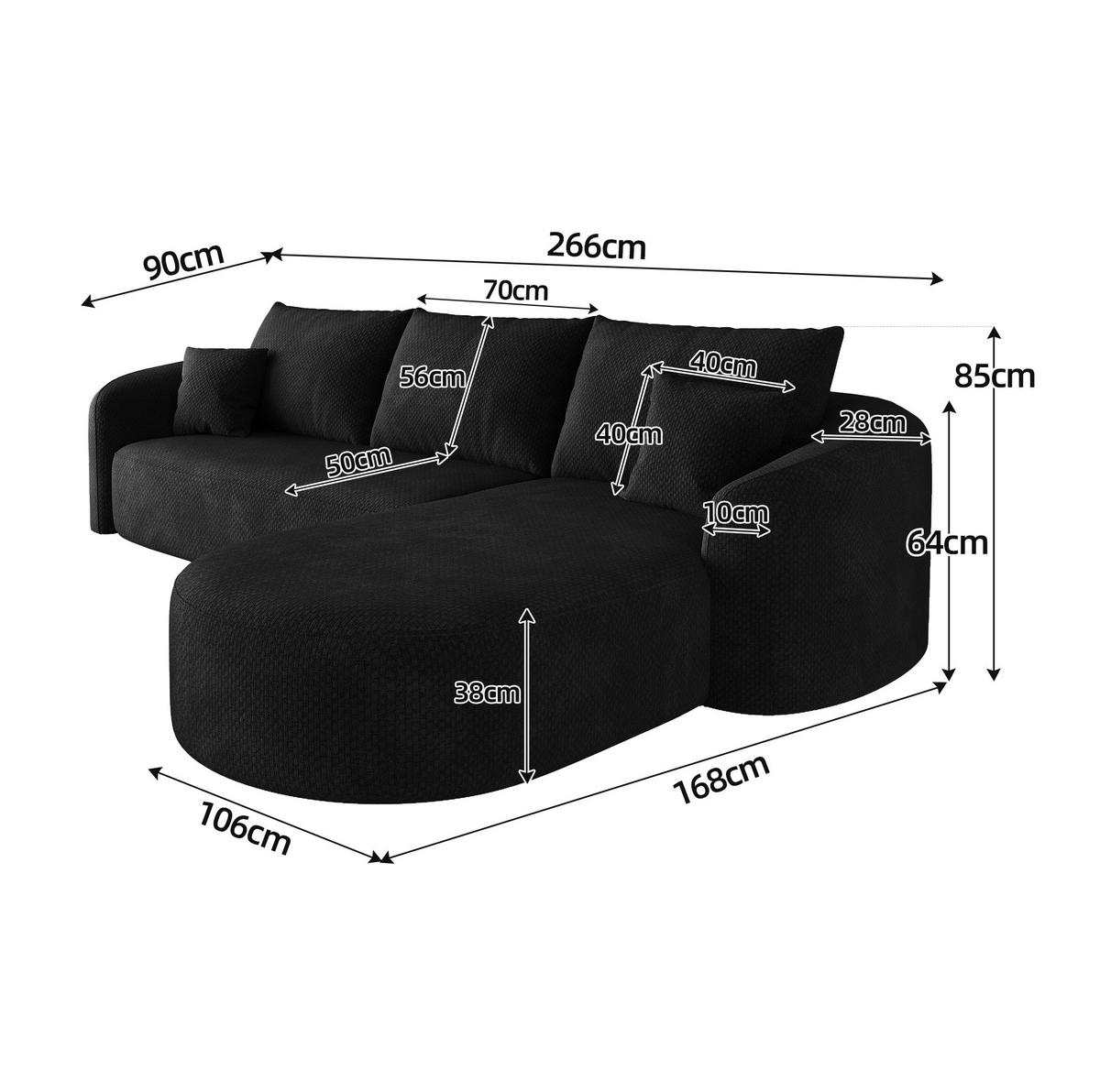 ECKSOFA 266/168/85 cm schwarz aus Stoff ohne Montage - Schwarz, Textil (168/266cm) - OKWISH
