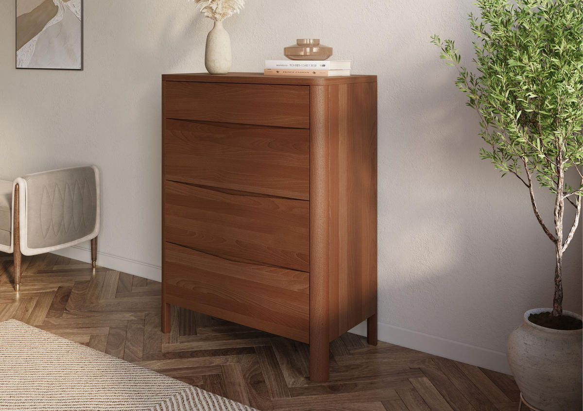 HOLZKOMMODE Modena Low 80, Nussbaumfarbe - Walnussfarben, Holz/Buchenholz (80.4/106.3/45cm) - Visby