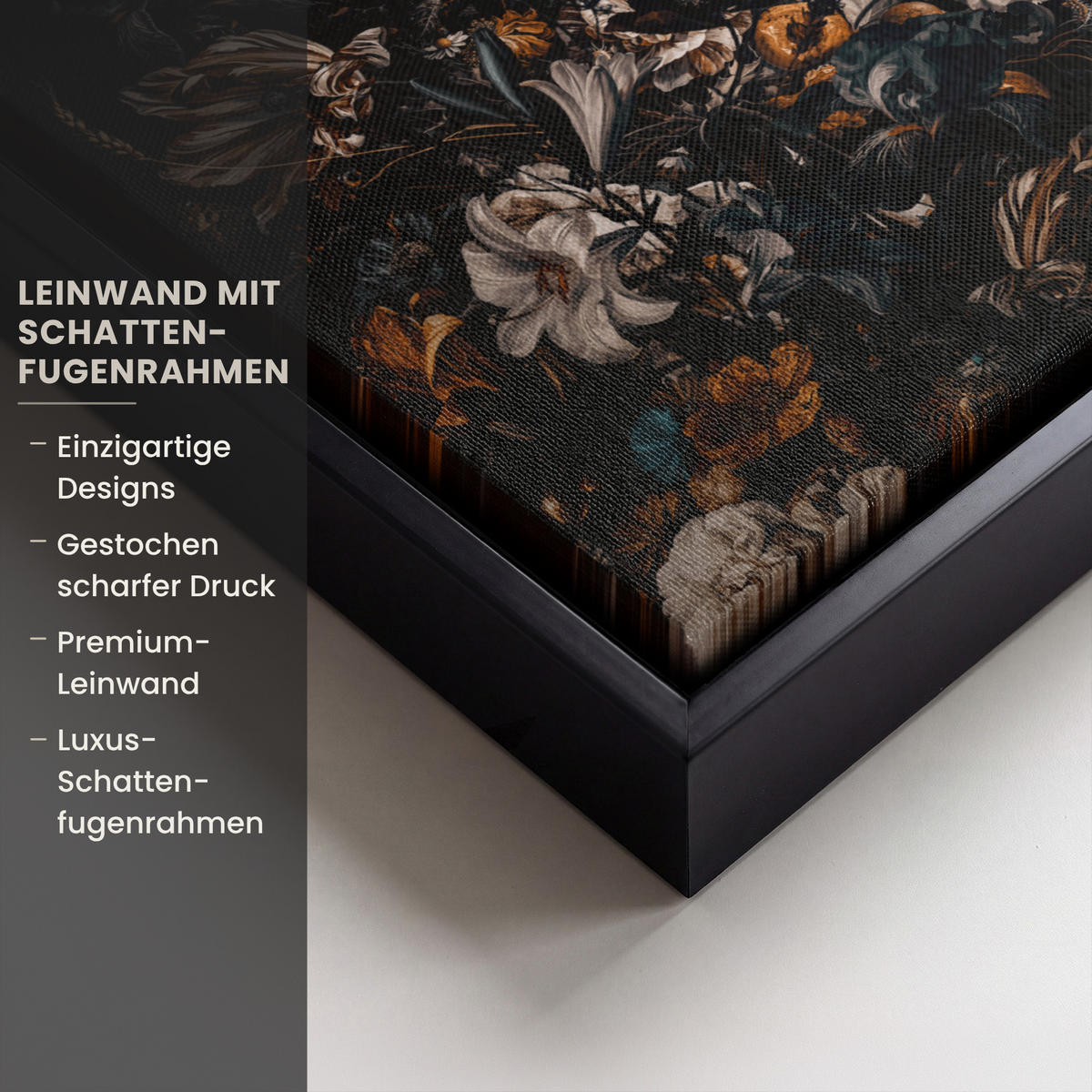 LEINWAND Bilder mit Rahmen - Frau - Luxus - Blumen - Schmetterling - Porträt - 40x30 - Schwarz, Textil (40/30cm) - MuchoWow
