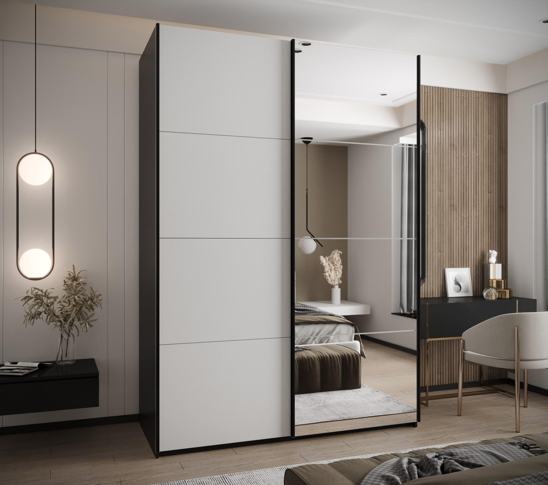 SCHWEBETÜRENSCHRANK 245,5/180/64 2-türig - Schwarz/Weiß, Holz/Metall (180/245/64cm) - Abiks Möbel