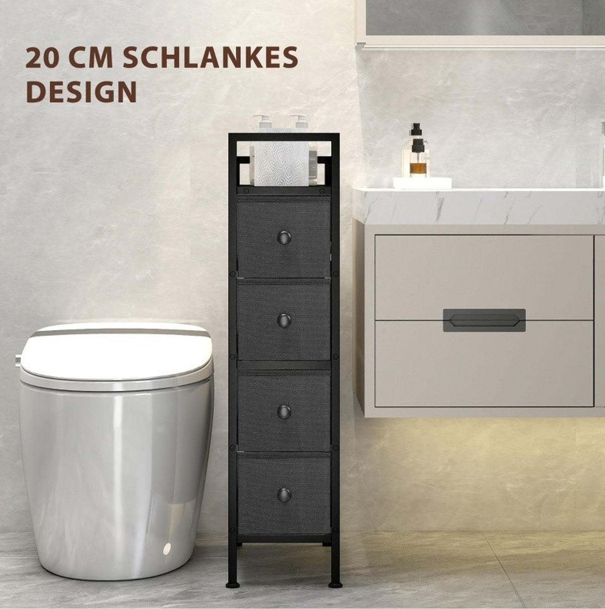 KOMMODE 20 cm Schwarz aus Holzwerkstoff mit 4 Schubladen - Schwarz, Holz (43/81.5/20cm) - OKMYHOME