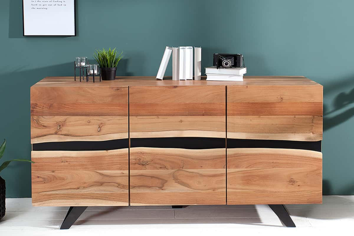 SIDEBOARD AMAZONAS Akazie Natur 150cm - Schwarz/Braun, Holz/Metall (150/85/43cm) - riess-ambiente