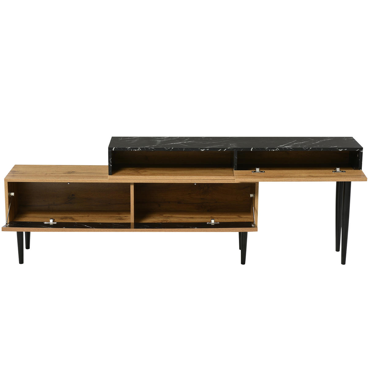 TV-SCHRANK in Natural Wood mit Marmor-Optik und Eisenbeinen 110/39/45 cm - Eichefarben, Holzwerkstoff (129/58/30cm) - Redom