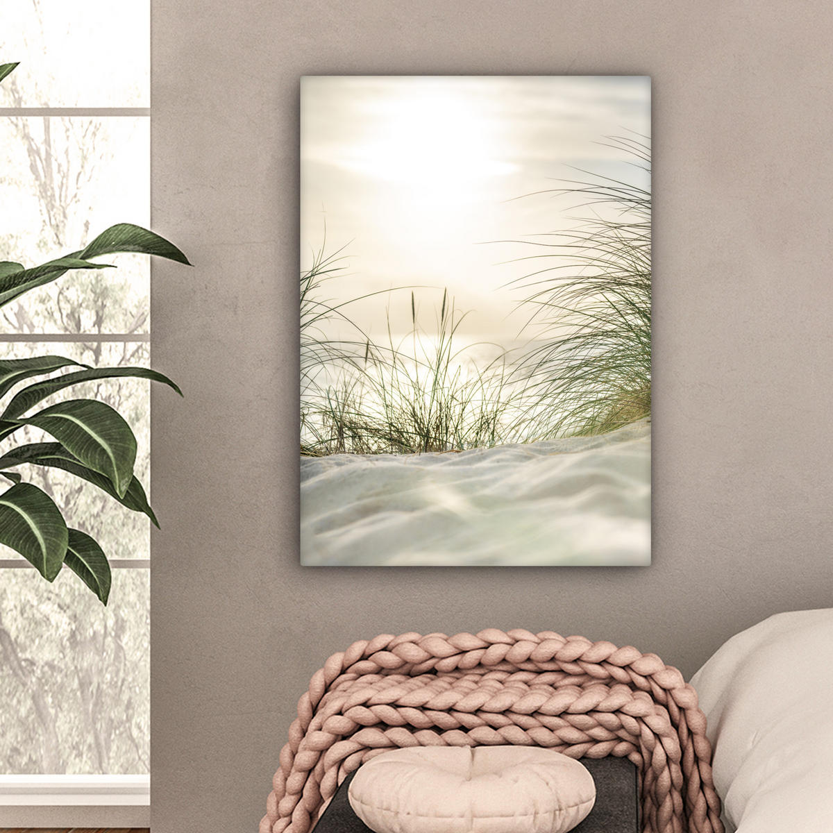 LEINWANDBILD Dünen mit Strandhafer in der Sonne des Nationalparks Schleswig-Holsteinisches Wattenmeer 60x80 cm - Creme, Textil (60/80cm) - MuchoWow