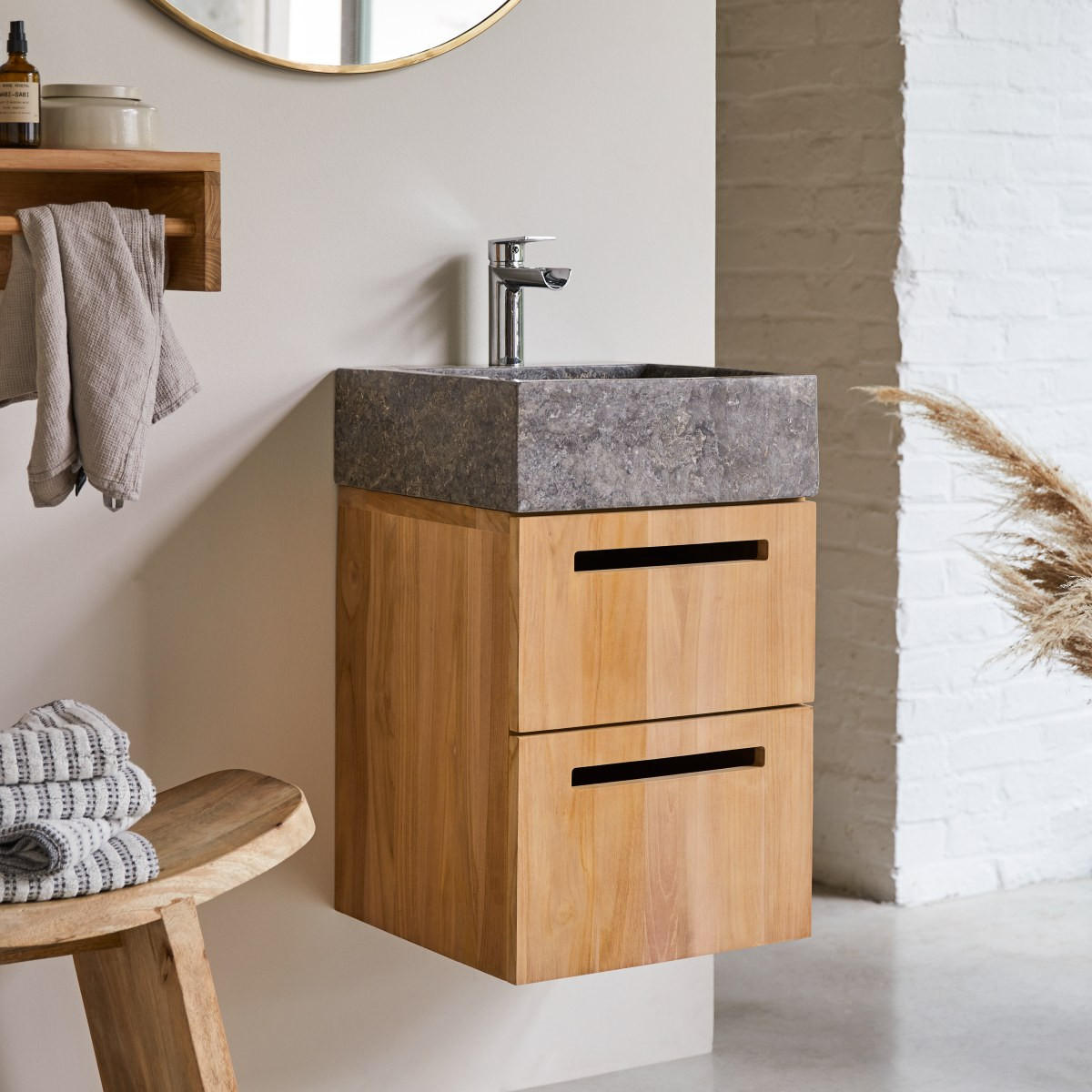 BADEZIMMERMÖBEL Line Natur aus Teak - Naturfarben, Holz (41/66/41cm) - Tikamoon